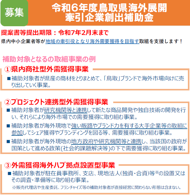 鳥取県海外展開牽引企業創出補助金の画像